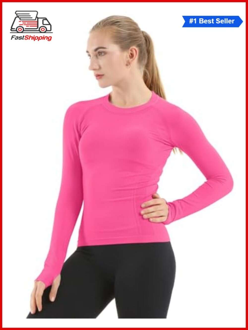 Seamless Long Sleeve Workout Top Thumb Holes Mesh Crew Neck